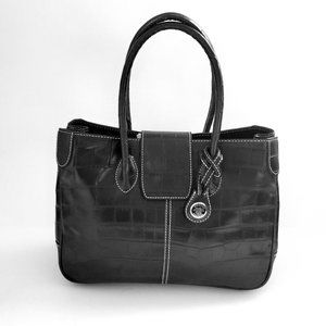 RARE FIND * VINTAGE DOONEY & BOURKE Handbag Croc Black Leather LIKE NEW Retro